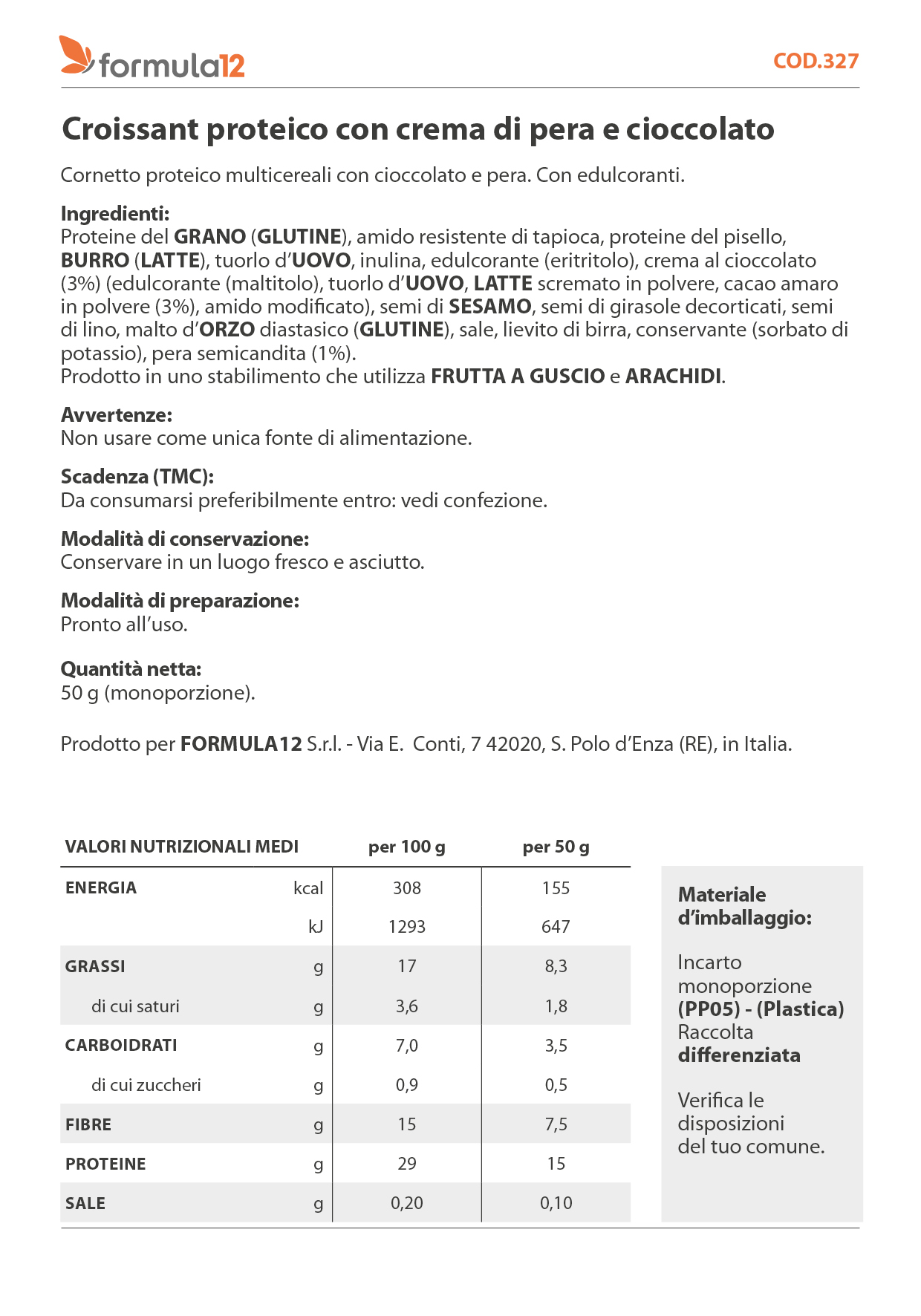 327_ Croissant proteico multicereali pera e cioccolato